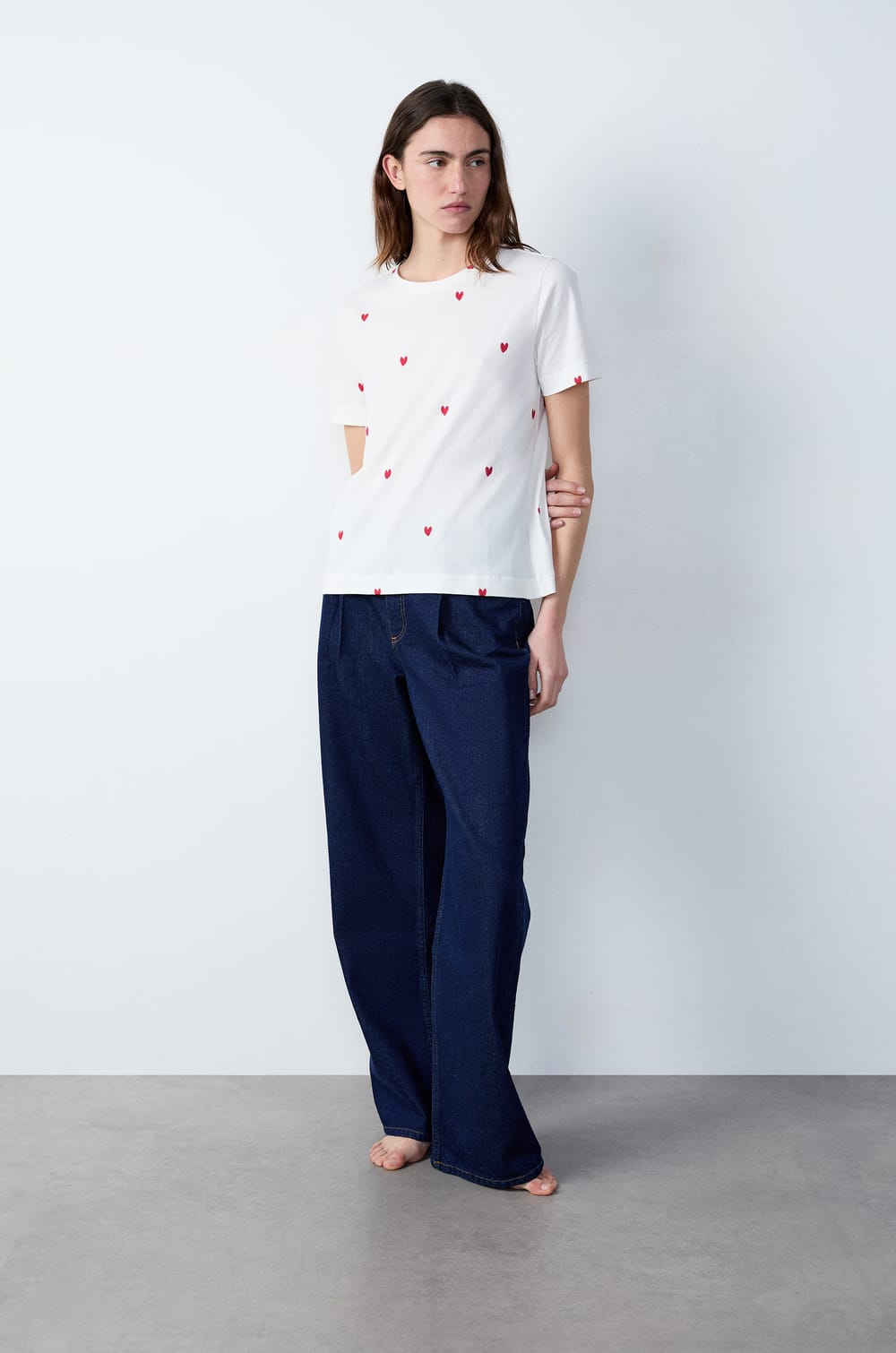 Heart print cotton T-shirt;${refinementColor}