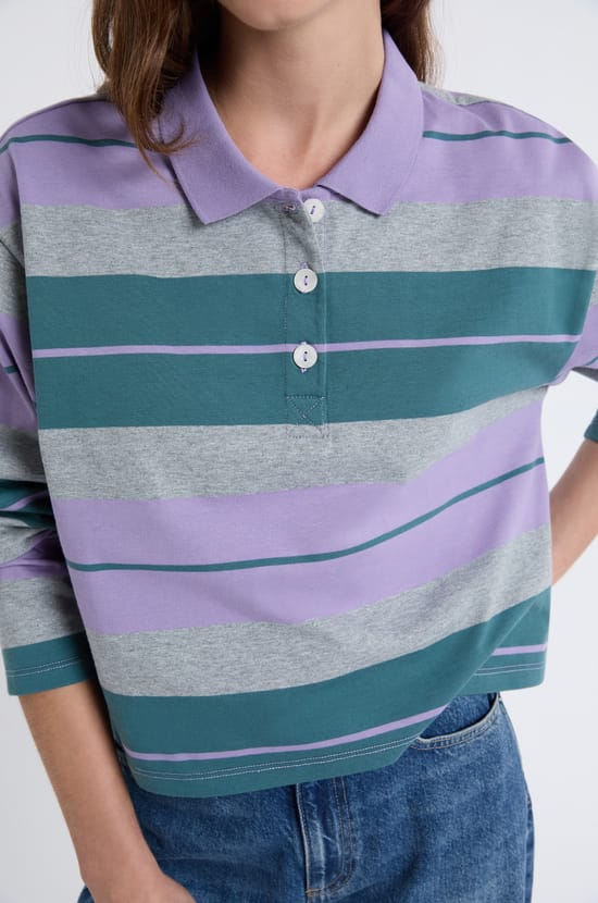 Camiseta de manga larga con cuello polo;${refinementColor}