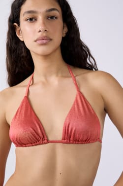 Glittery Triangle Bikini Top;${refinementColor}