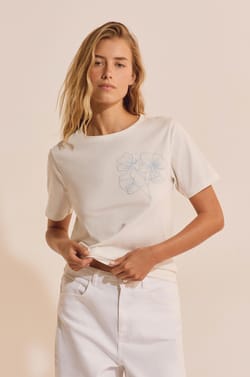 Cotton T-shirt with flower motif;${refinementColor}