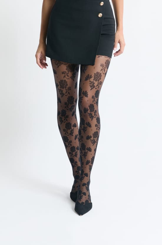 Collant transparent &agrave; motifs fleurs;${refinementColor}