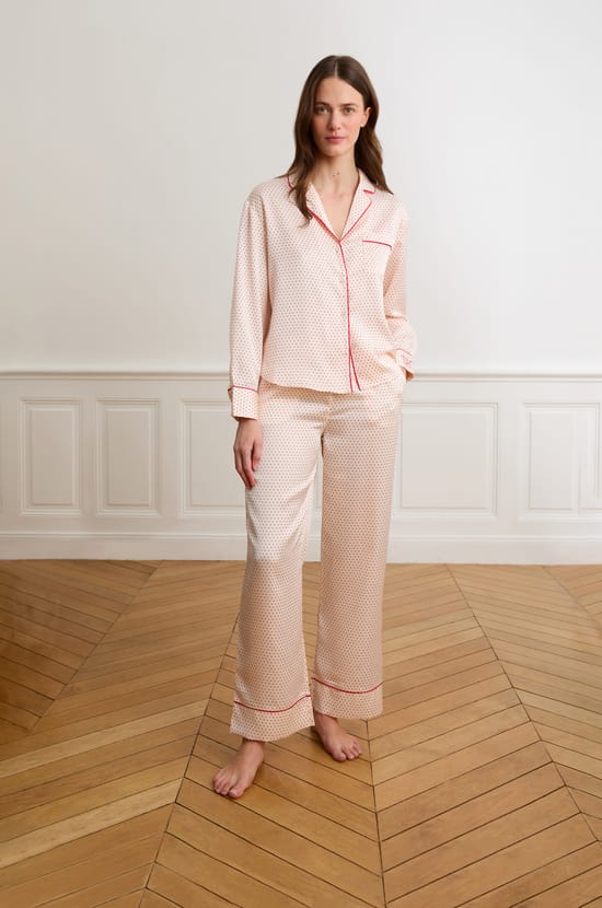 Satiniertes Hemd mit Punkten;${refinementColor}