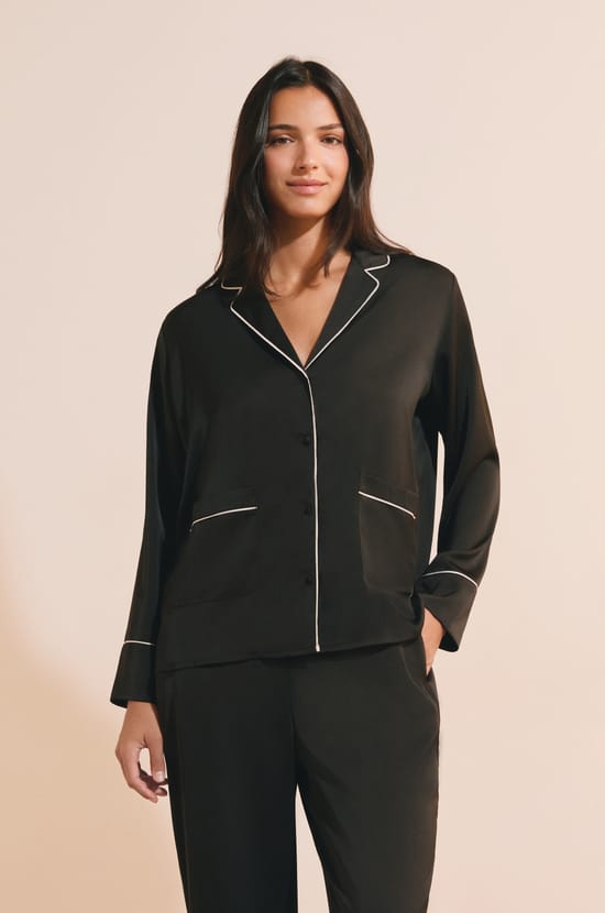 Chemise de pyjama satin&eacute;e;${refinementColor}