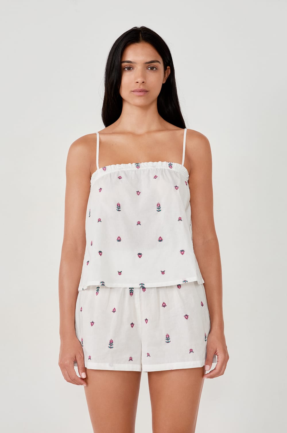 Cotton printed pyjama top;${refinementColor}