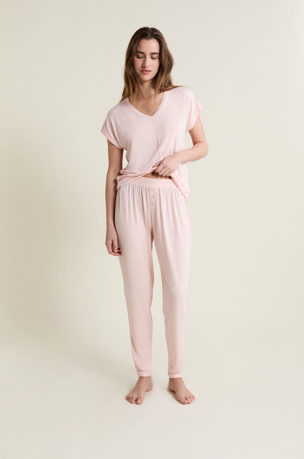 Pantal&oacute;n de pijama liso de modal;${refinementColor}