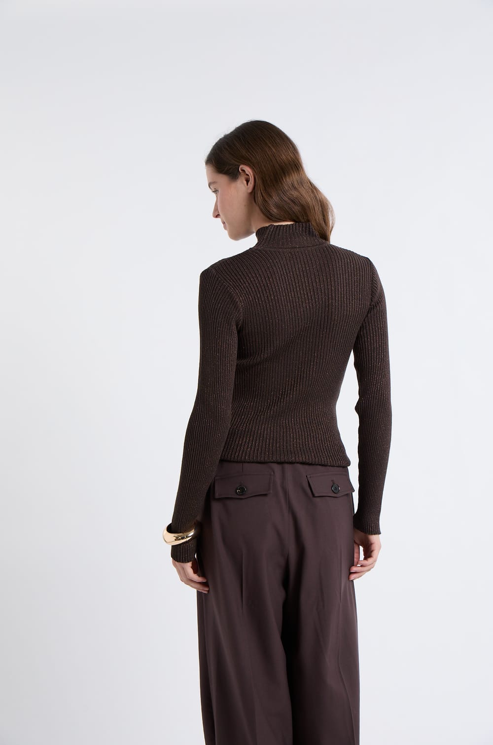 Pull en tricot irisé à col montant;${refinementColor}