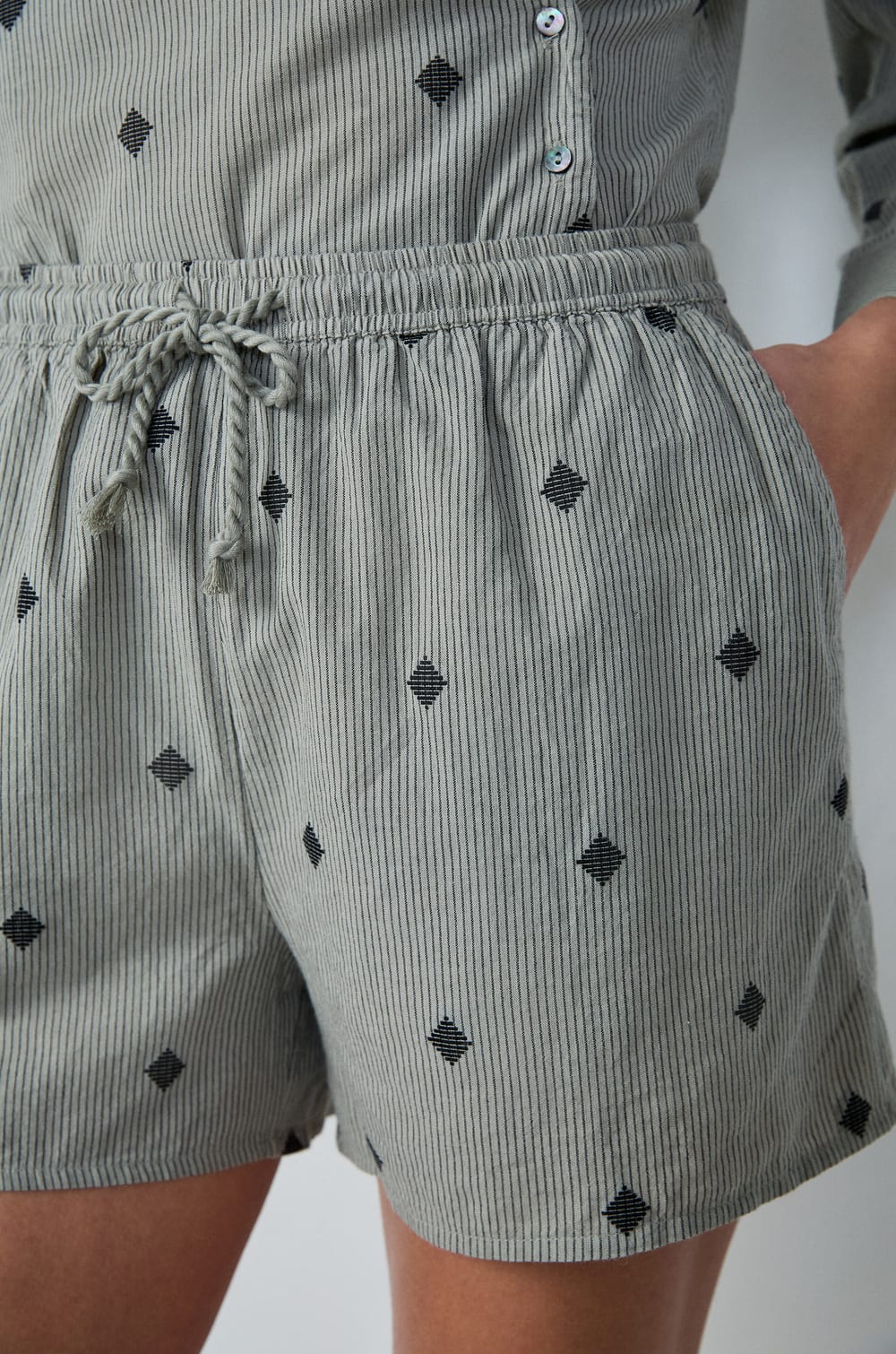 Embroidered Cotton Pajama Shorts;${refinementColor}