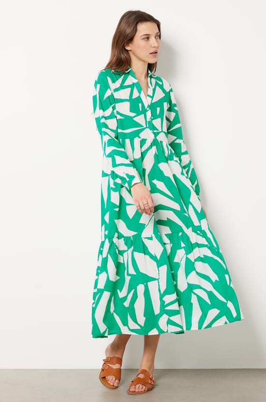 Long Shirt Collar Dress with Buttons;${refinementColor}
