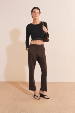 T-shirt court manches longues avec dentelle en coton;${refinementColor}
