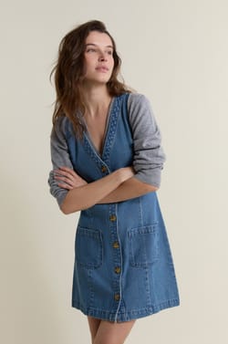 Robe en denim sans manches;${refinementColor}