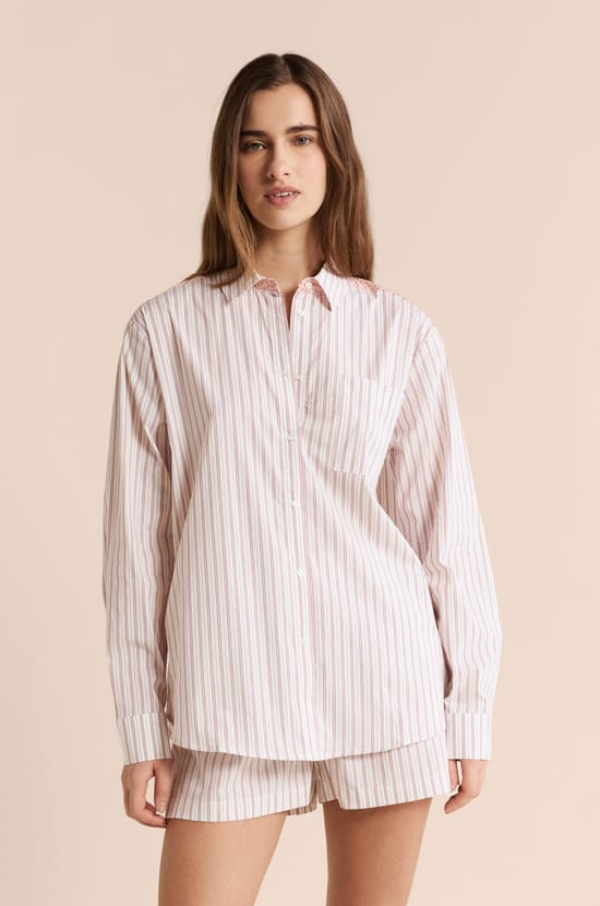 Striped Pyjama Shirt with Cotton;${refinementColor}