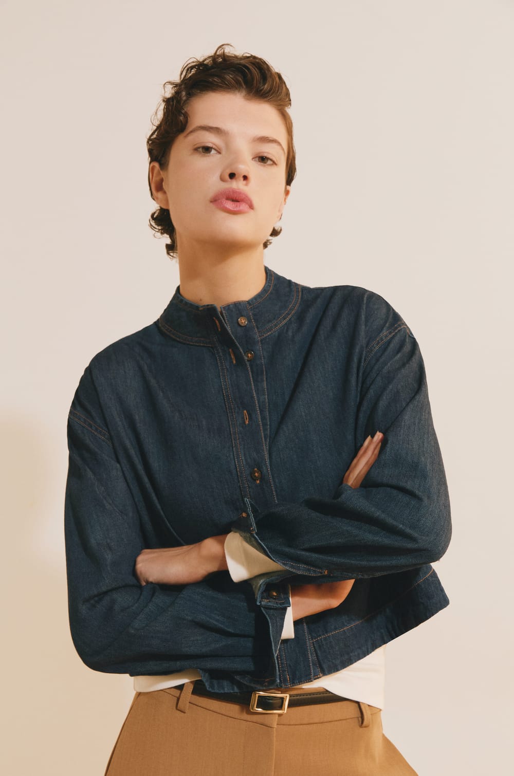 Chemise manches longues en jean;${refinementColor}