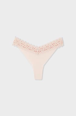 Tanga V-shape de microfibra y encaje;${refinementColor}