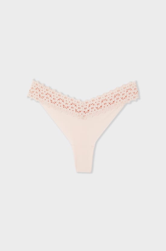 Tanga V-shape en microfibre et dentelle;${refinementColor}