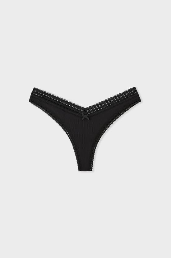 V-shape Tanga in Microfiber and Lace;${refinementColor}