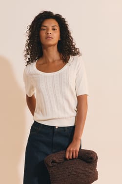 T-shirt manches courtes effet pointelle;${refinementColor}
