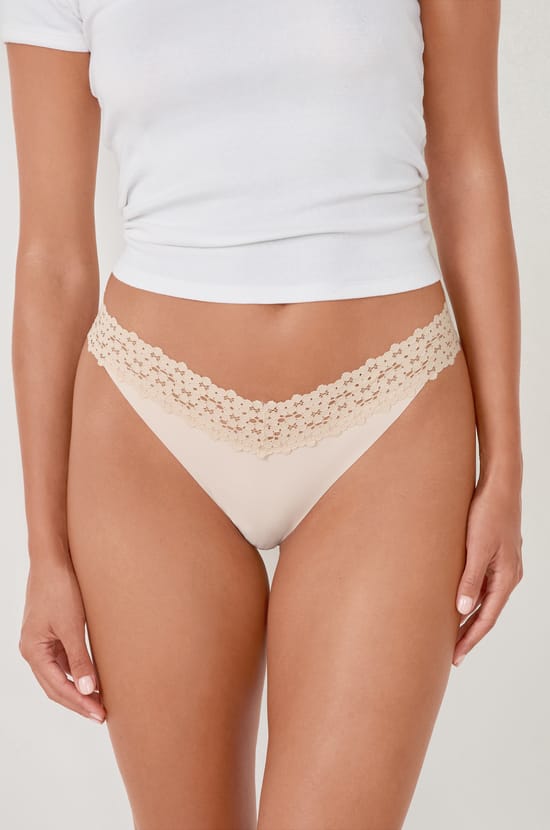 Microfiber And Lace Thong;${refinementColor}
