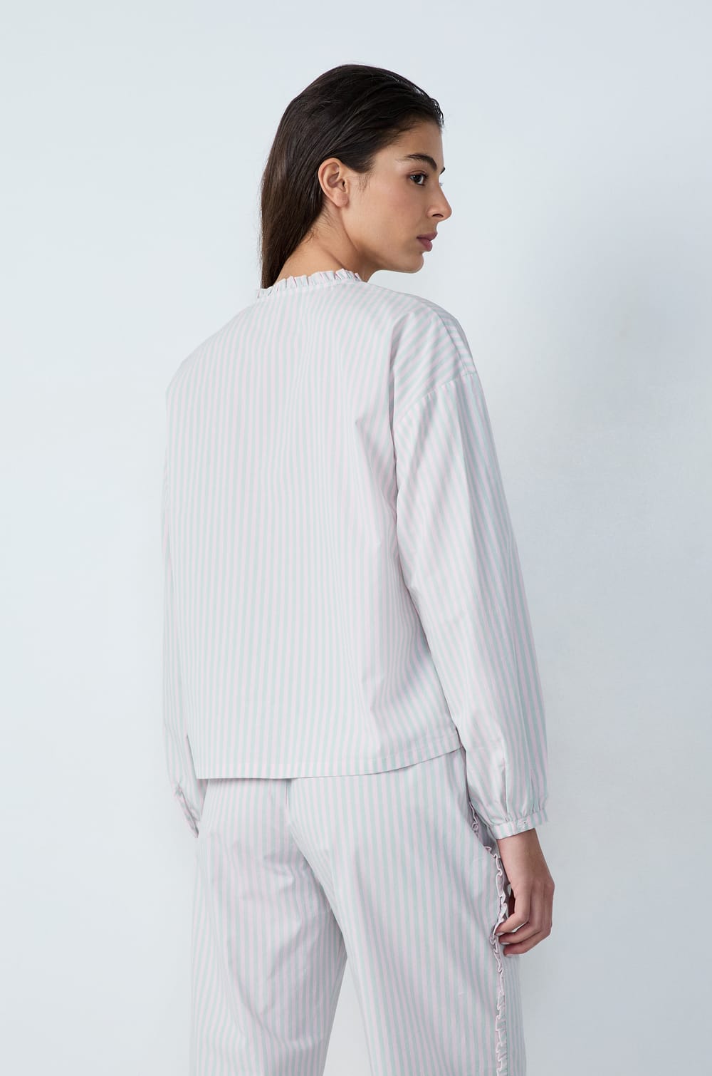 Chemise de pyjama en coton à rayures à coeur;${refinementColor}