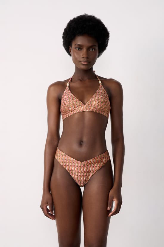 Patterned triangle bikini top;${refinementColor}
