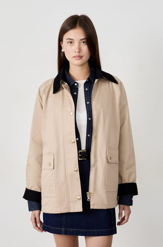 Blouson à col velours et coupe droite;${refinementColor}
