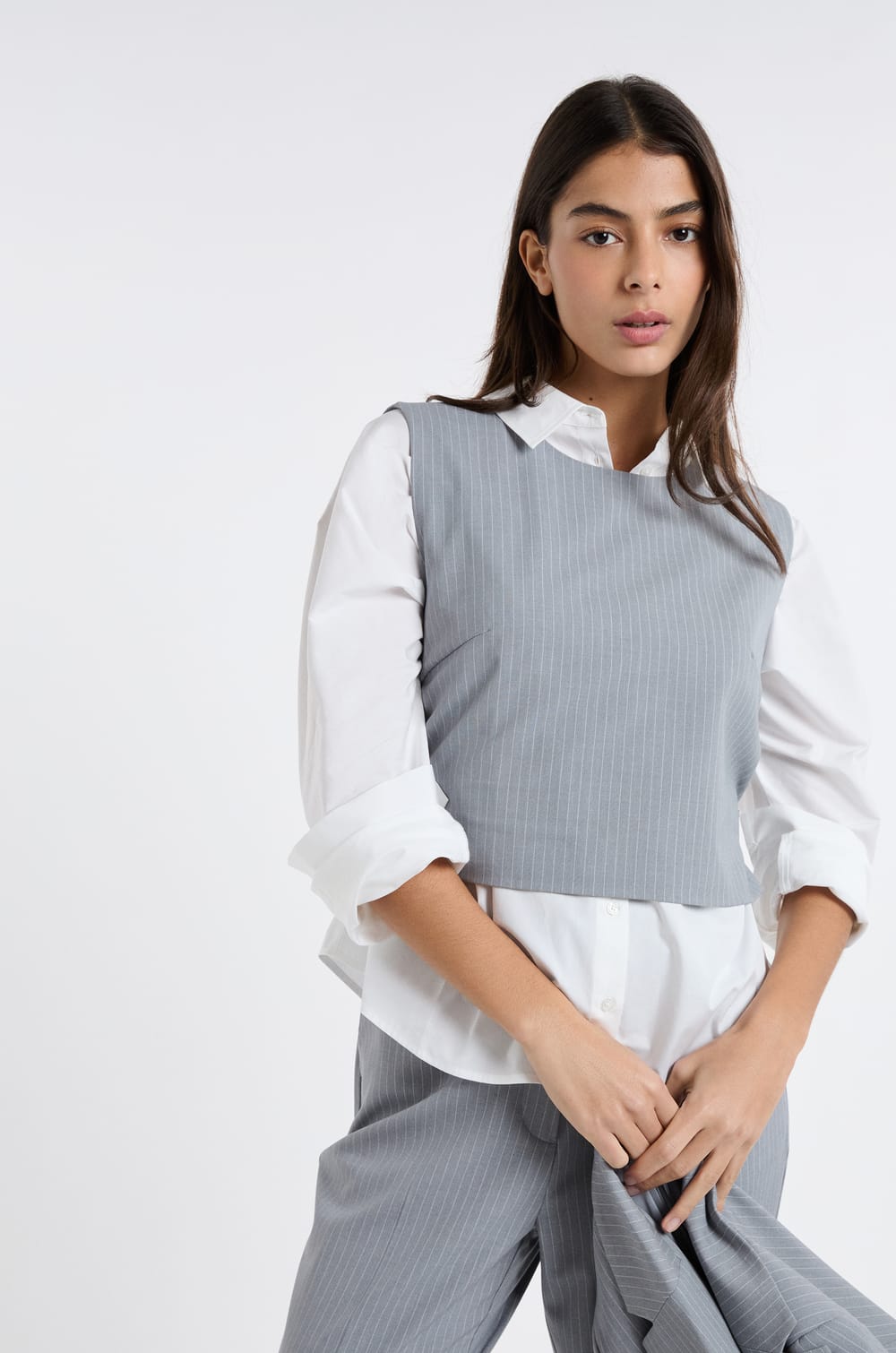 Sleeveless Striped Top;${refinementColor}