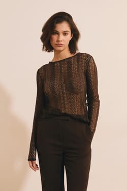 T-shirt en dentelle transparente avec dentelle;${refinementColor}
