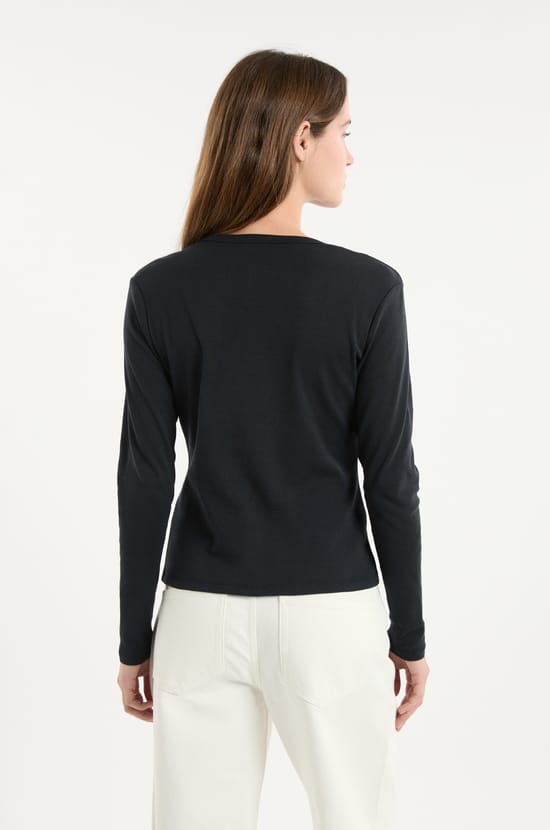 T-shirt boutonn&eacute; &agrave; manches longues en coton;${refinementColor}