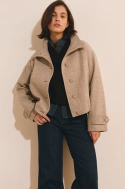 Manteau court avec laine &agrave; col montant;${refinementColor}