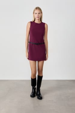 Short dress with belt;${refinementColor}