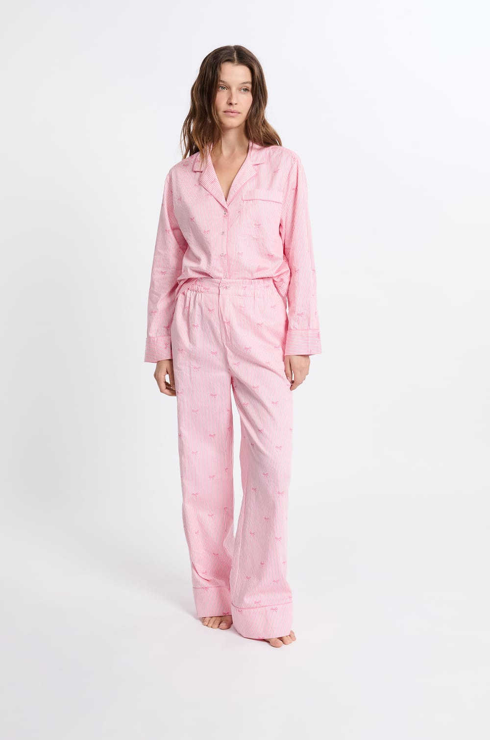 Cotton Pyjama Shirt with Patterns;${refinementColor}