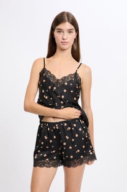 Satin Pyjama Shorts with Lace Details;${refinementColor}