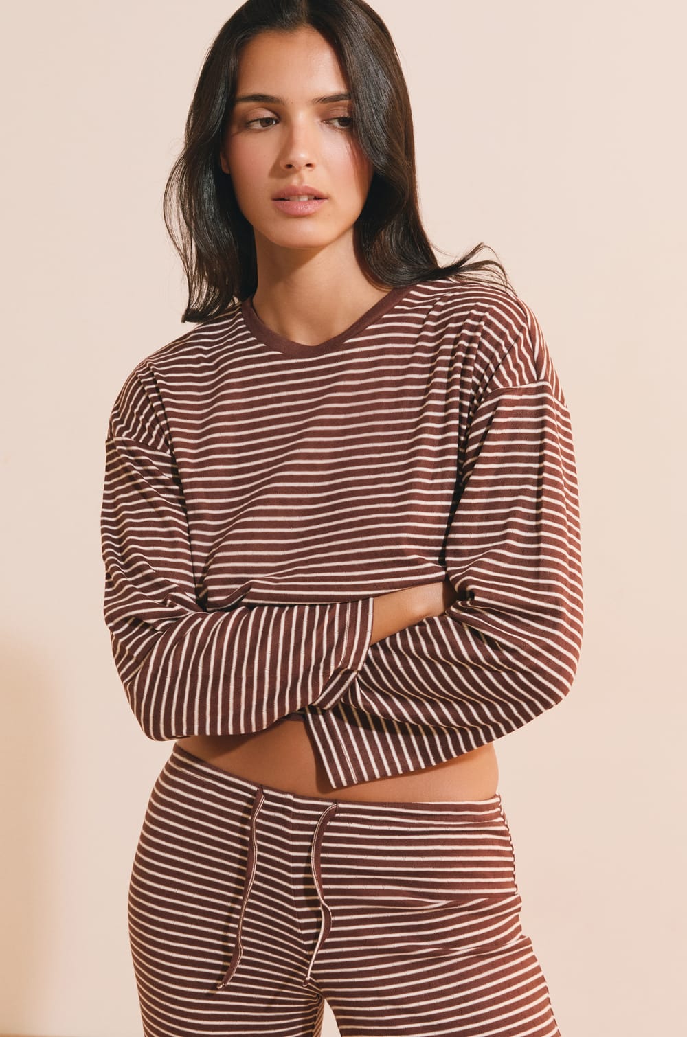 Sweatshirt de pyjama &agrave; rayures;${refinementColor}