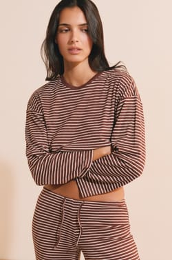 Sweatshirt de pyjama &agrave; rayures;${refinementColor}