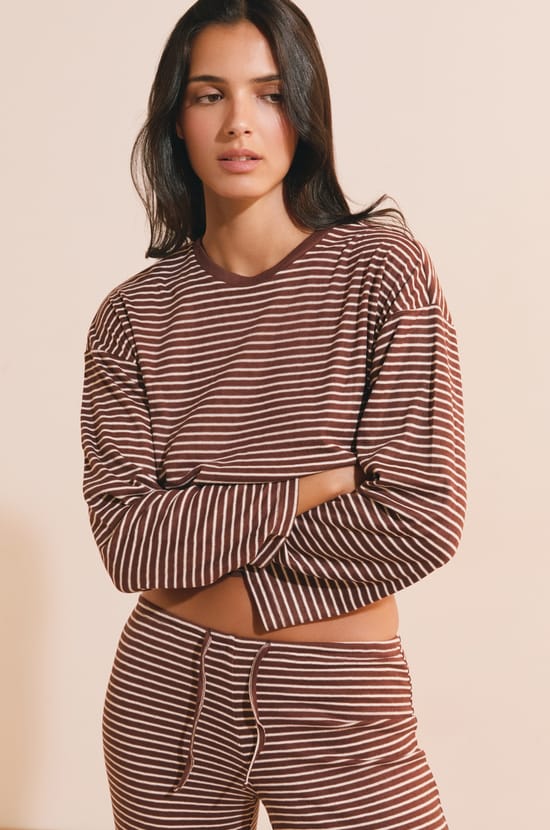 Sweatshirt de pyjama &agrave; rayures;${refinementColor}