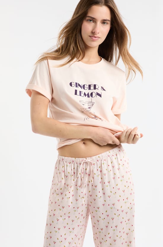 T-shirt de pyjama en coton avec illustration &ldquo;mocktail&rdquo;;${refinementColor}