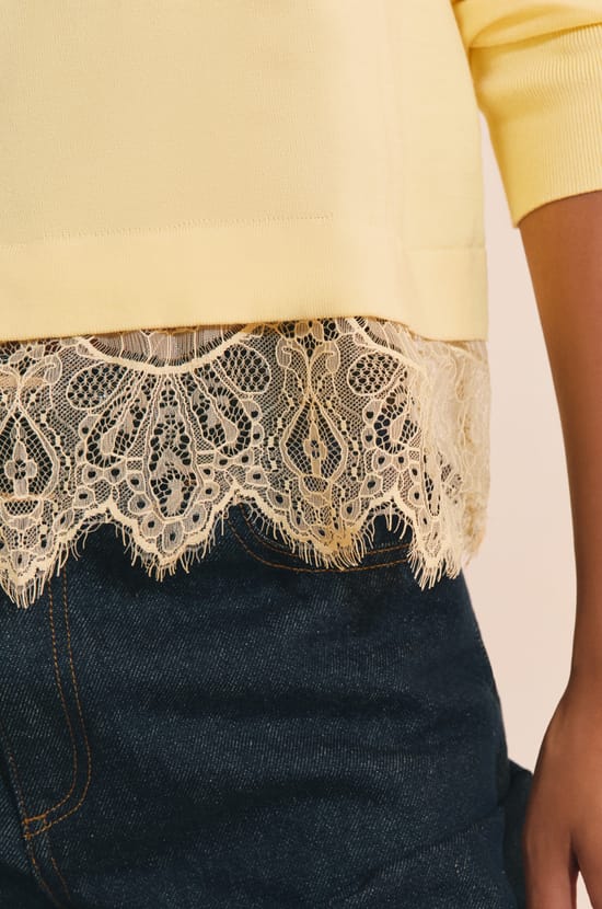 Pull avec coton et d&eacute;tails dentelle;${refinementColor}