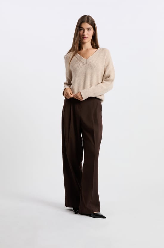 Long-sleeved V-neck sweater;${refinementColor}