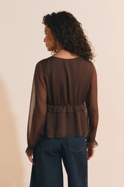 Blouse &agrave; volants avec manches transparentes;${refinementColor}