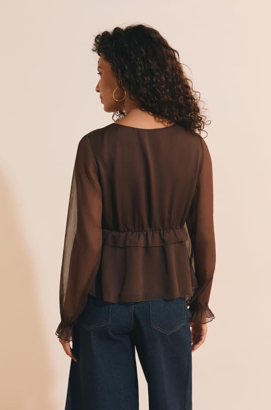 Blouse &agrave; volants avec manches transparentes;${refinementColor}