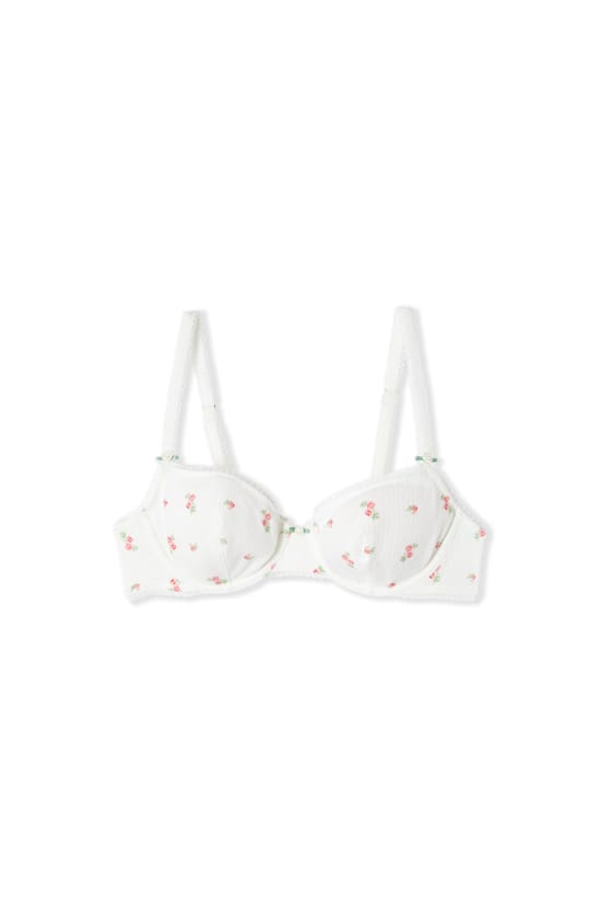 Balconette Bra in Cotton Pointelle with Motifs;${refinementColor}
