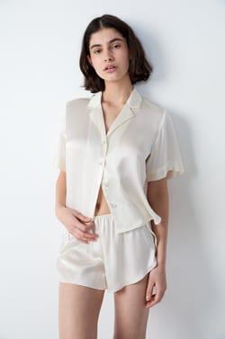 Chemise de pyjama manches courtes en soie;${refinementColor}