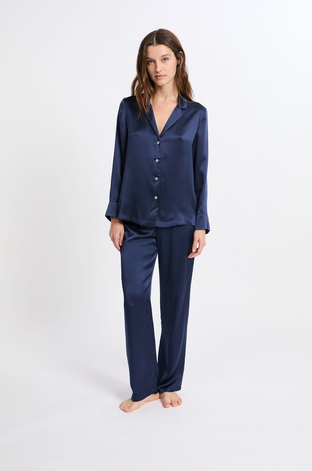 Chemise de pyjama manches longues en soie;${refinementColor}
