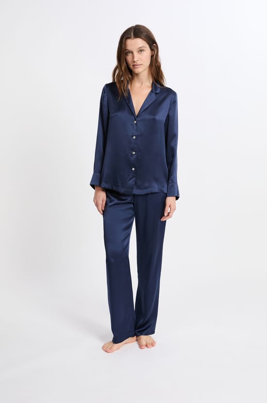 Chemise de pyjama manches longues en soie;${refinementColor}