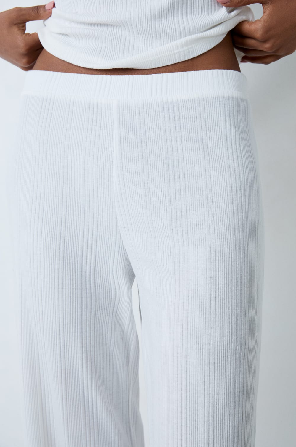 Cotton ribbed pyjama trousers;${refinementColor}