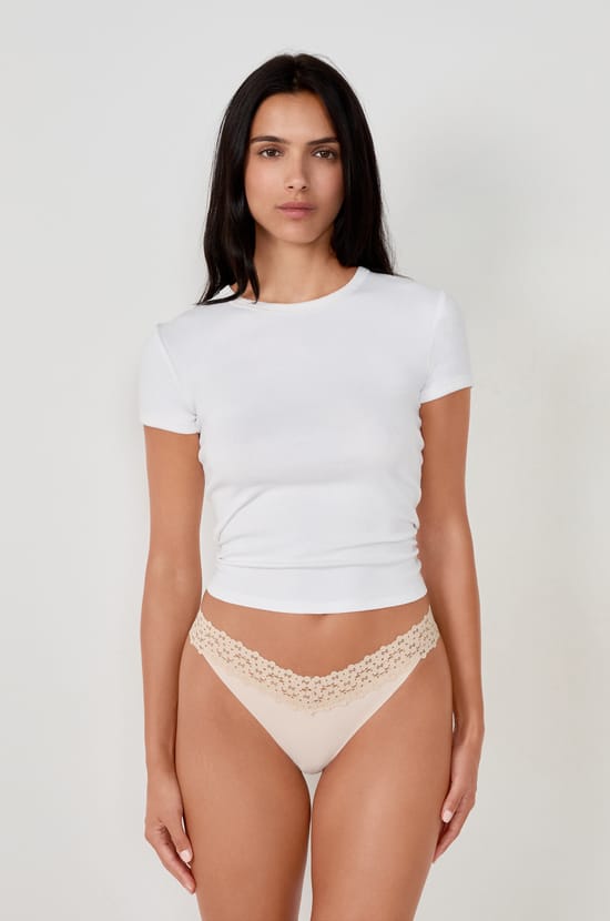 Microfiber And Lace Thong;${refinementColor}