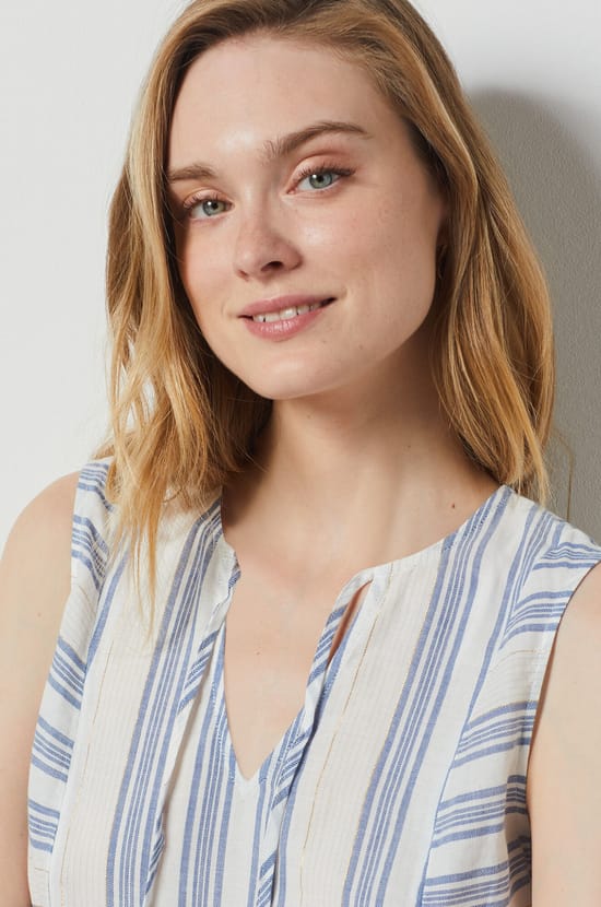 Blended Cotton Striped Tank Top;${refinementColor}