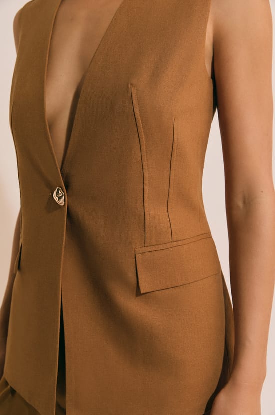 Veste de blazer sans manches avec lin;${refinementColor}