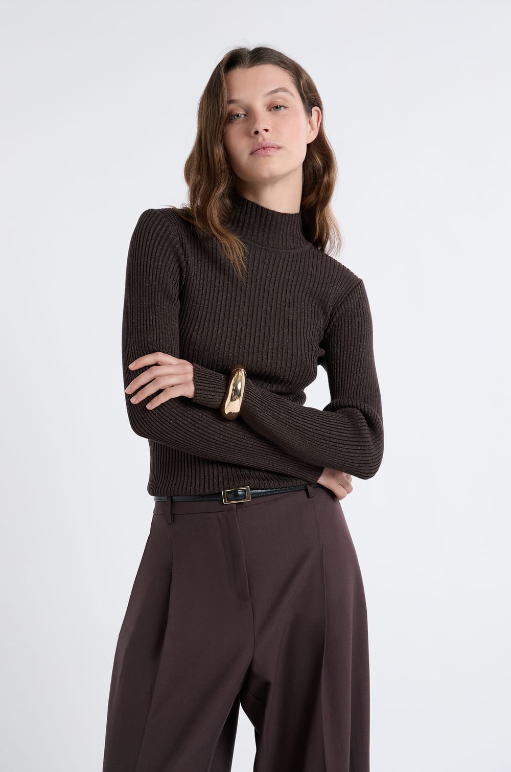 Iridescent Knit Sweater With High Collar;${refinementColor}