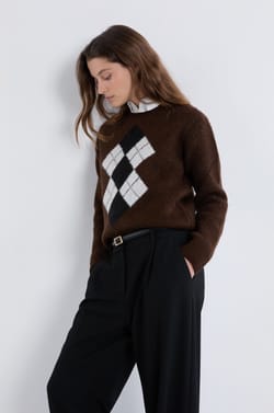 Su&eacute;ter de punto con cuello redondo y estampado;${refinementColor}