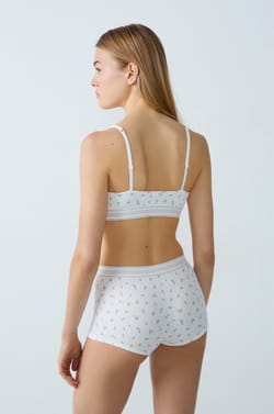 Cotton ribbed bralette with floral pattern;${refinementColor}